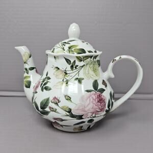 Teapot Kent Pottery Roses & Butterflies White